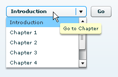 A pulldown menu has no on-screen text, but is followed by a 'Go' button.' A toolTip over the pulldown menu reads 'Go to Chapter.'