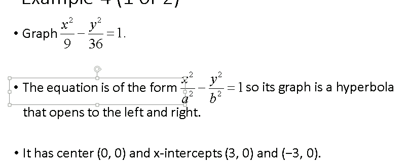 The same slide as previous, but with the text placeholder "The equation is of the form" focused.