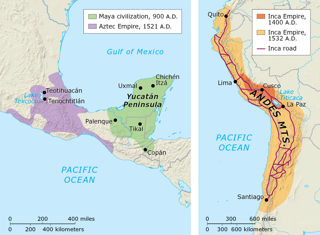Map 1 2 Maya Aztec And Inca Civilizations Presents Two Maps One 