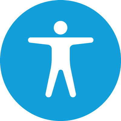 Accessibility icon, which is a human figure in white centered in a circle.